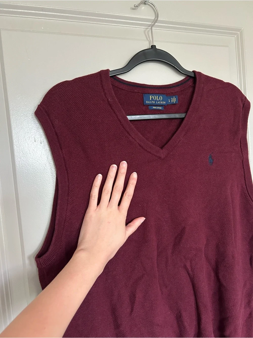 Polo by Ralph Lauren Men's Wine Red V-Neck Pima Cotton Sweater Vest